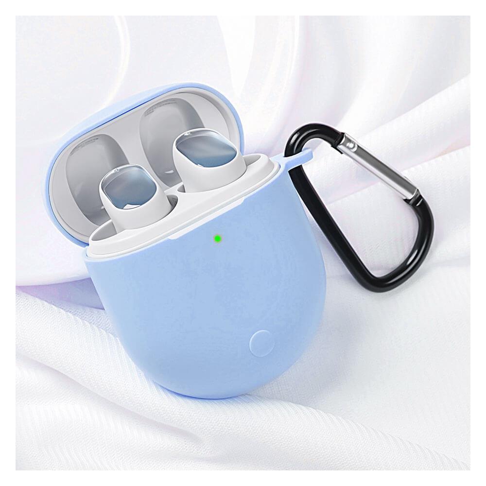 Koodmax Xiaomi Redmi Buds 3 Pro / Airdots 3 Pro Uyumlu Silikon Kılıf + Metal Kopça - Açık Mavi - PR12