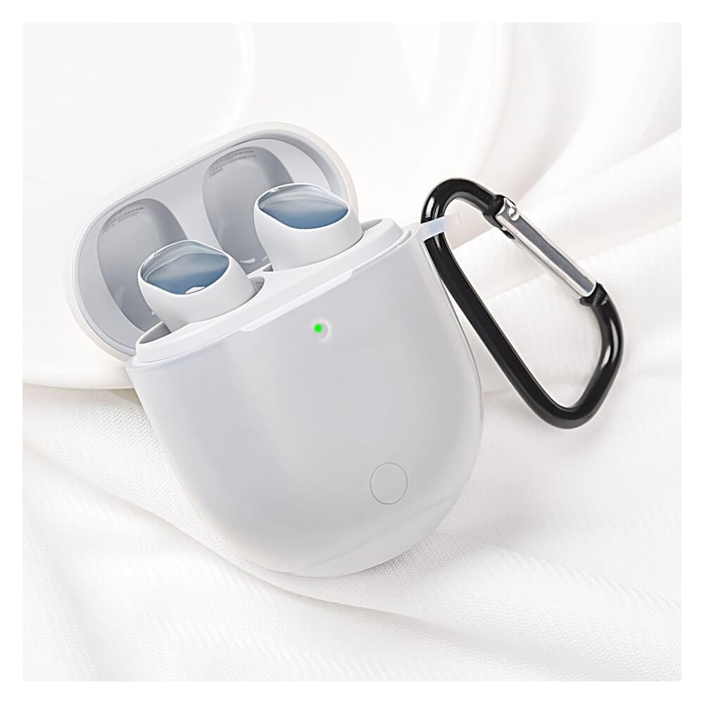 Koodmax Xiaomi Redmi Buds 3 Pro / Airdots 3 Pro Uyumlu Silikon Kılıf + Metal Kopça - Beyaz - PR12