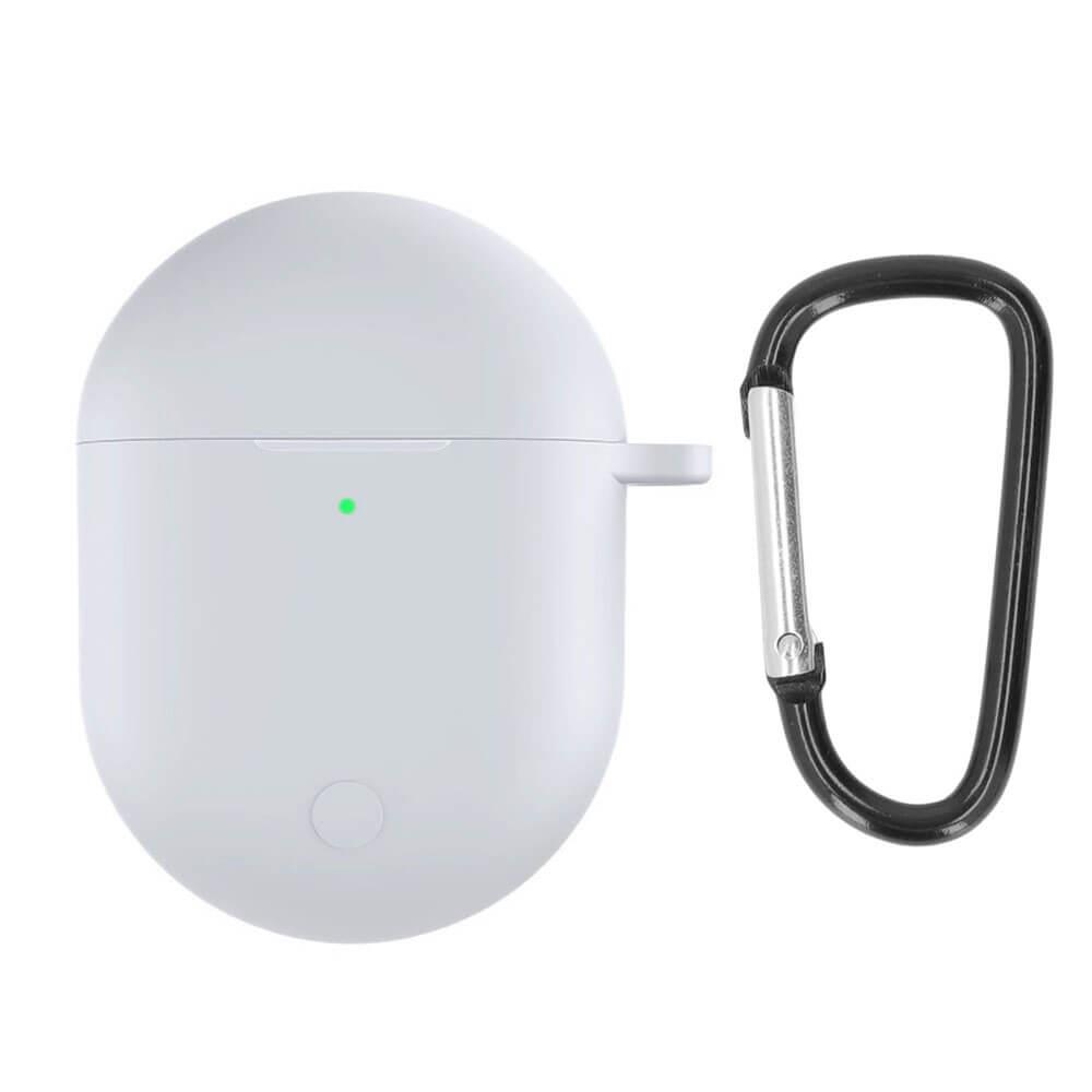 Koodmax Xiaomi Redmi Buds 3 Pro / Airdots 3 Pro Uyumlu Silikon Kılıf + Metal Kopça - Beyaz - PR12
