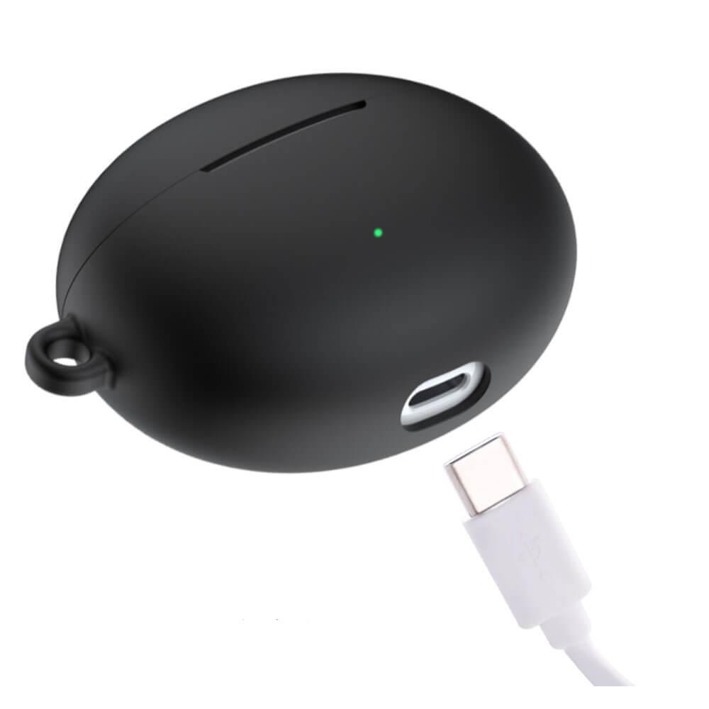 Koodmax Huawei Freebuds 4i Uyumlu Silikon Kılıf + Metal Kopça - Siyah - PR14