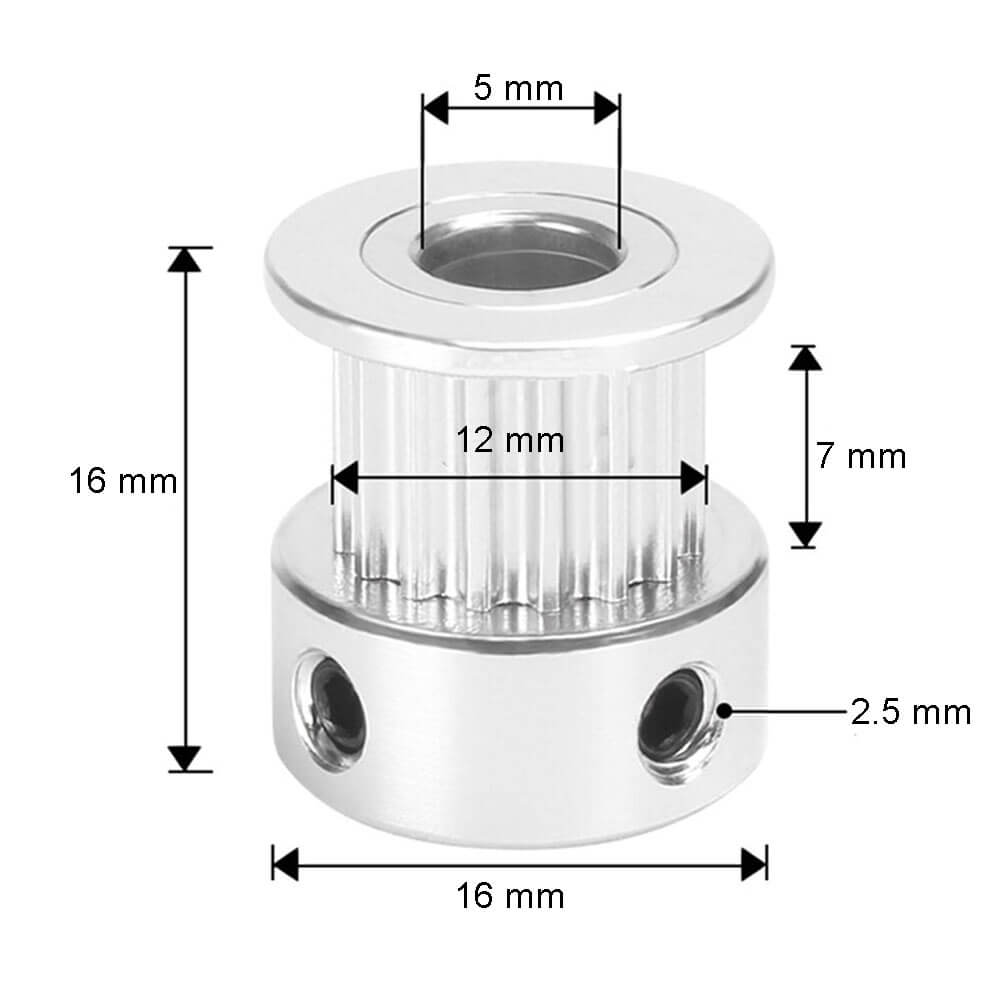 Gt2 20x16 Diş 5mm Alüminyum Alaşım Dişli Senkron Zamanlama Kayışı Kasnağı - GD187
