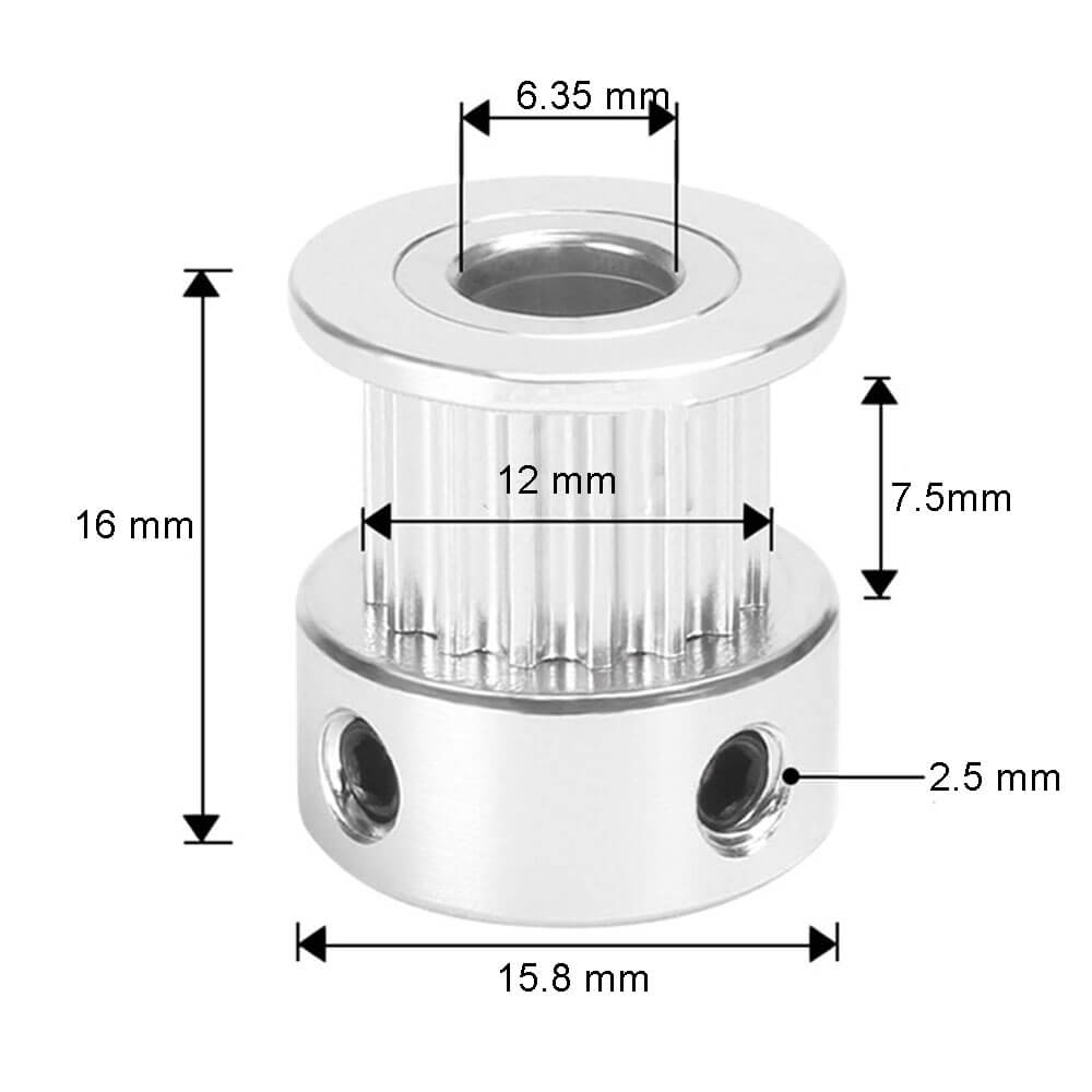 Koodmax Gt2 20 Diş 6.35 Mm Alüminyum Alaşım Dişli Senkron Zamanlama Kayışı Kasnağı