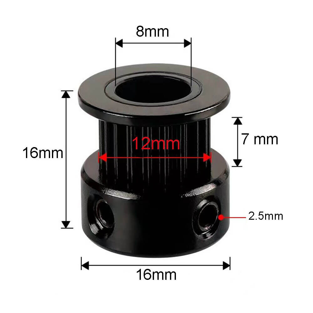 Gt2 20 Diş 8mm Alüminyum Alaşım Dişli Senkron Zamanlama Kayışı Kasnağı - Siyah - GD192
