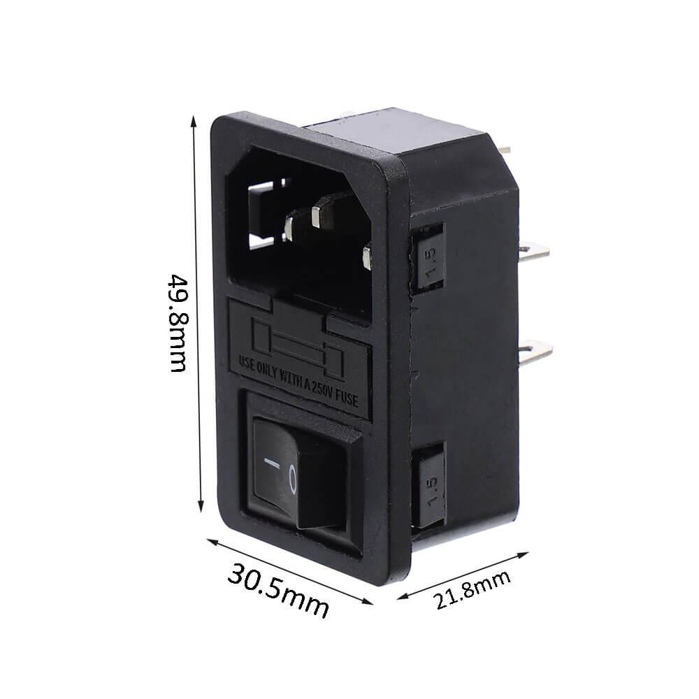 220V / 110V 10A AC Power Güç Kaynağı Konnektörü - Erkek - Sigortalı - Anahtarlı - GD258