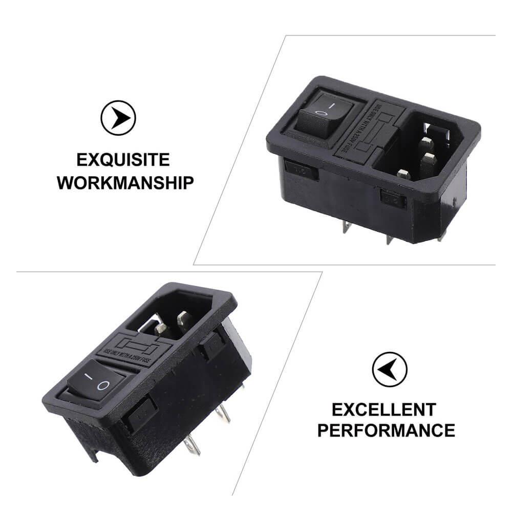 220V / 110V 10A AC Power Güç Kaynağı Konnektörü - Erkek - Sigortalı - Anahtarlı - GD258