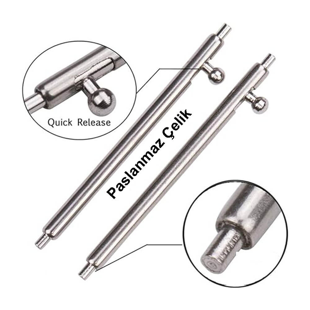 Paslanmaz Çelik Yaylı Otomatik Boynuzlu Kol Saati Kordon Bağlantı Pimi Susta - 1.5mm 13mm - Pims1