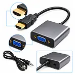 Hdmi To Vga Kablo Çevirici Dönüştürücü + Ses