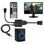 Hdmi To Vga Kablo Çevirici Dönüştürücü + Ses