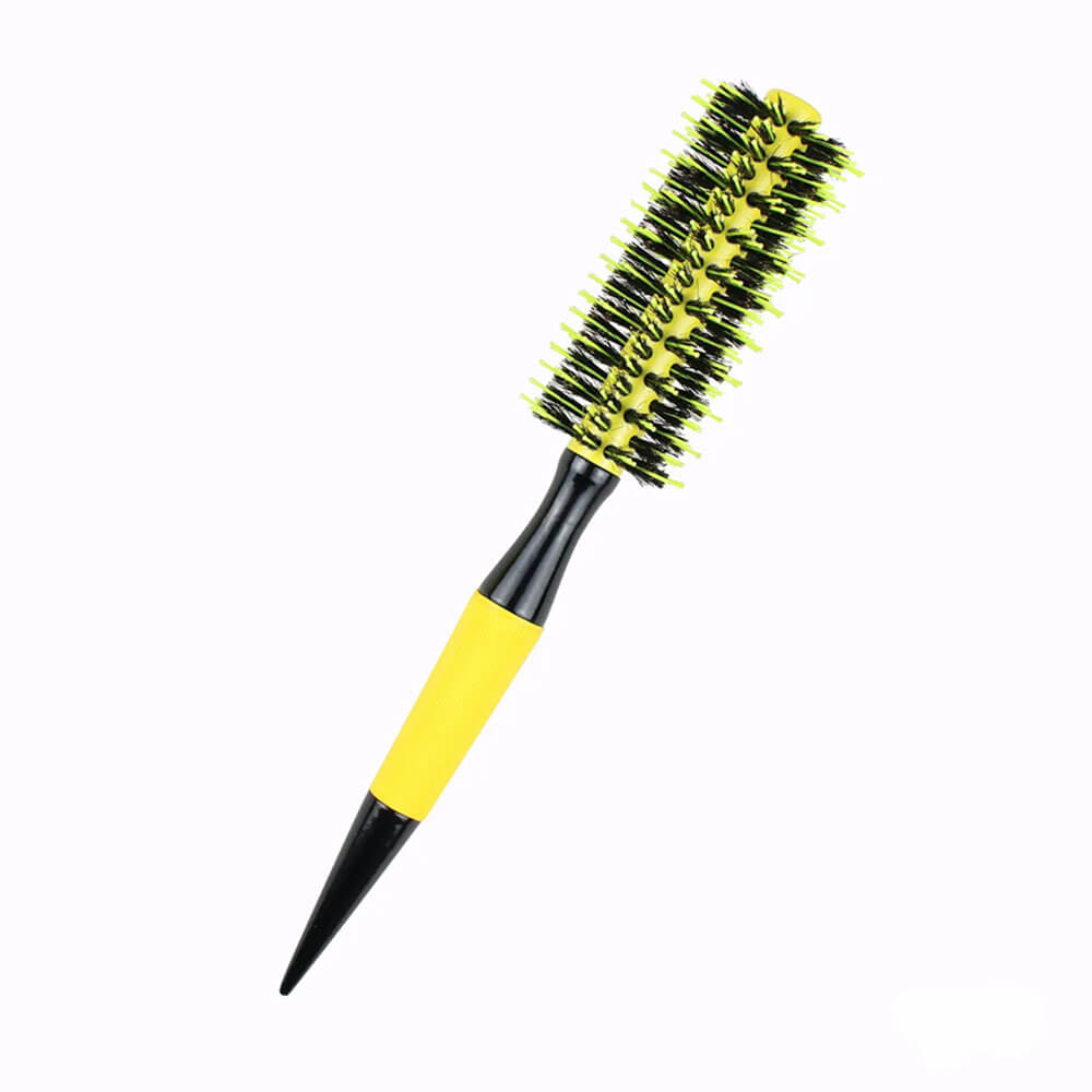 Koodmax Ahşap Saplı Naylon Kıl Saç Şekillendirici Fön Fırçası - Saç Düzleştirici Tarak 4.5cm - Sarı - Siyah - HG9