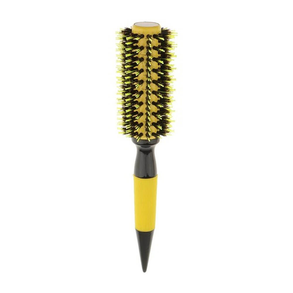Koodmax Ahşap Saplı Naylon Kıl Saç Şekillendirici Fön Fırçası - Saç Düzleştirici Tarak 4.5cm - Sarı - Siyah - HG9