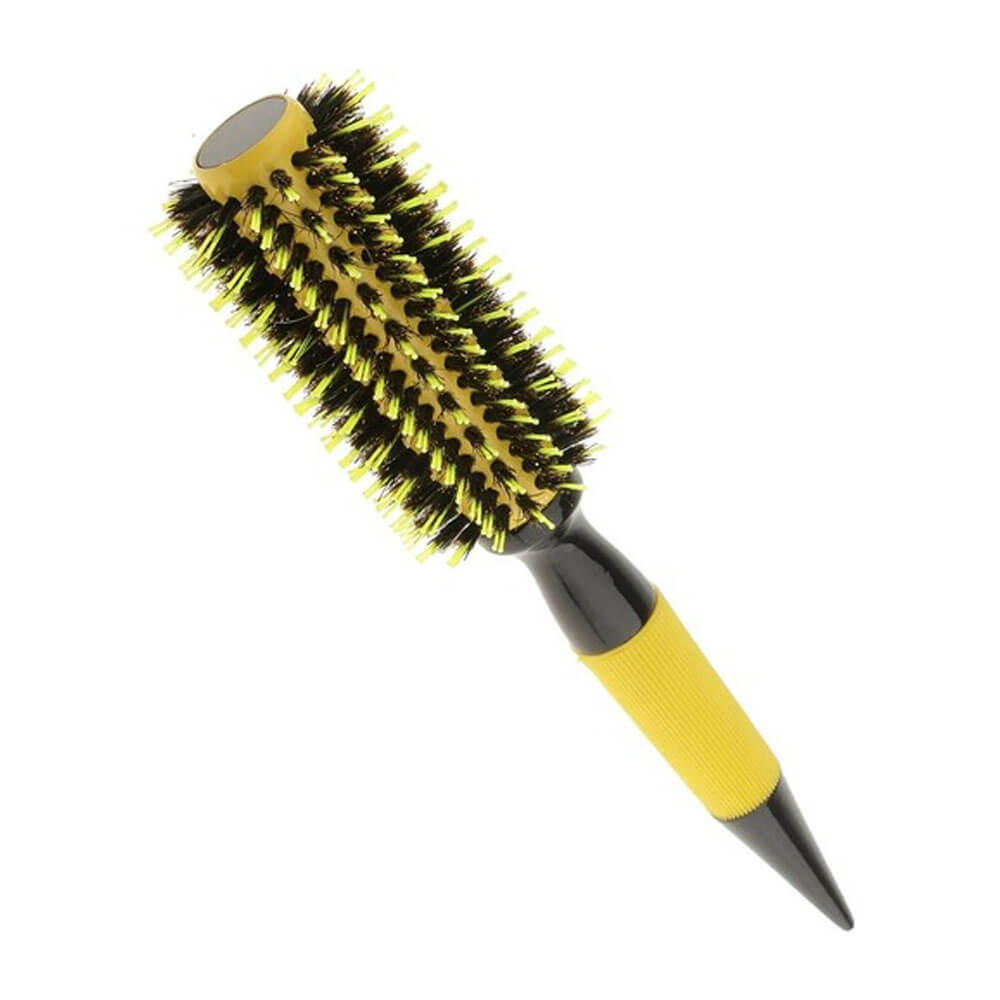 Koodmax Ahşap Saplı Naylon Kıl Saç Şekillendirici Fön Fırçası - Saç Düzleştirici Tarak 4.5cm - Sarı - Siyah - HG9