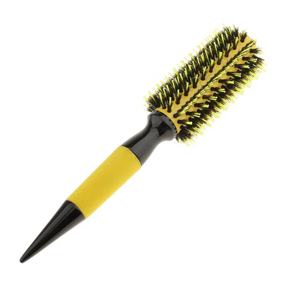 Koodmax Ahşap Saplı Naylon Kıl Saç Şekillendirici Fön Fırçası - Saç Düzleştirici Tarak 4.5cm - Sarı - Siyah - HG9