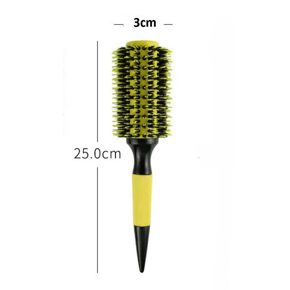 Koodmax Ahşap Saplı Naylon Kıl Saç Şekillendirici Fön Fırçası - Saç Düzleştirici Tarak 6cm - Sarı - Siyah - HG9
