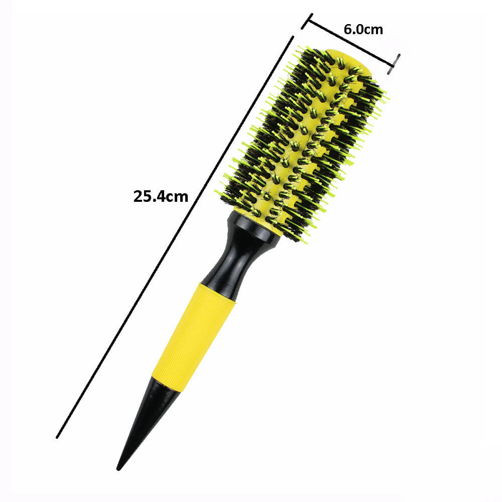 Koodmax Ahşap Saplı Naylon Kıl Saç Şekillendirici Fön Fırçası - Saç Düzleştirici Tarak 6cm - Sarı - Siyah - HG9