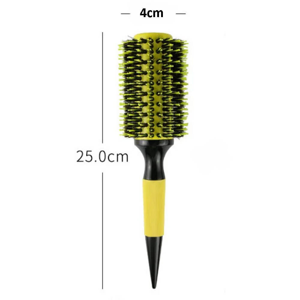 Koodmax Ahşap Saplı Naylon Kıl Saç Şekillendirici Fön Fırçası - Saç Düzleştirici Tarak 7.5cm - Sarı - Siyah - HG9