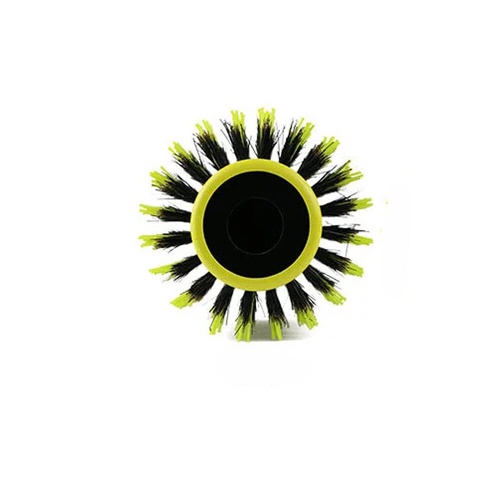 Koodmax Ahşap Saplı Naylon Kıl Saç Şekillendirici Fön Fırçası - Saç Düzleştirici Tarak 7.5cm - Sarı - Siyah - HG9