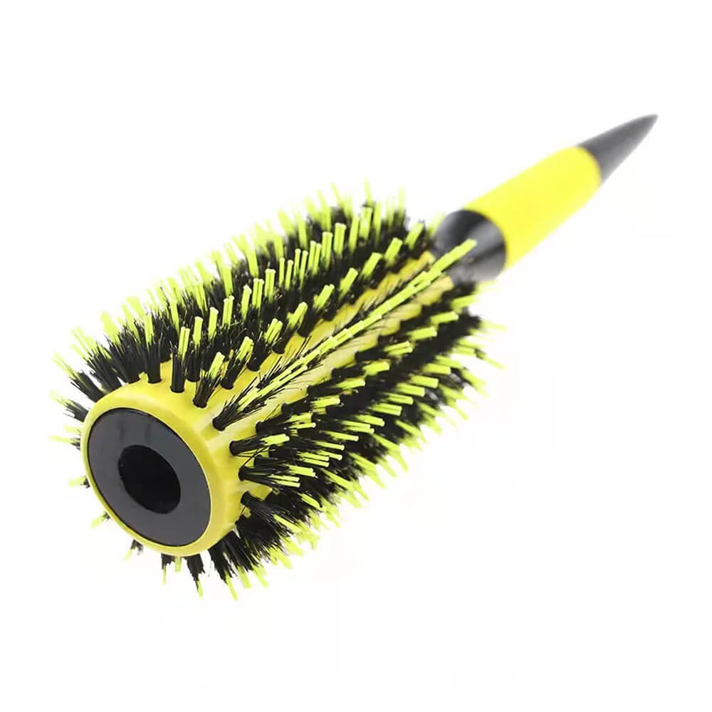 Koodmax Ahşap Saplı Naylon Kıl Saç Şekillendirici Fön Fırçası - Saç Düzleştirici Tarak 7.5cm - Sarı - Siyah - HG9