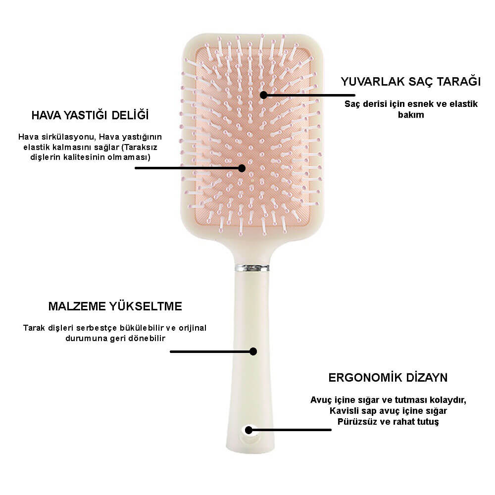 Koodmax Anti-Statik Hava Yastığı Dolaşık Önleyici Saç Açma – Tarama Fırçası - Pembe - TR4