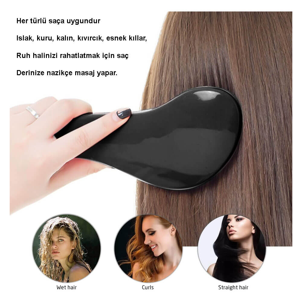 Koodmax Oval Dolaşık Önleyici Saç Fırçası - Saç Açıcı Tarak - Siyah - TR1
