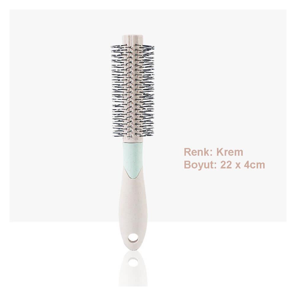 Koodmax Buğday Samanı Fön Fırçası Saç Kıvırma Tarama Şekillendirme Tarağı - Krem Mavi - TR11