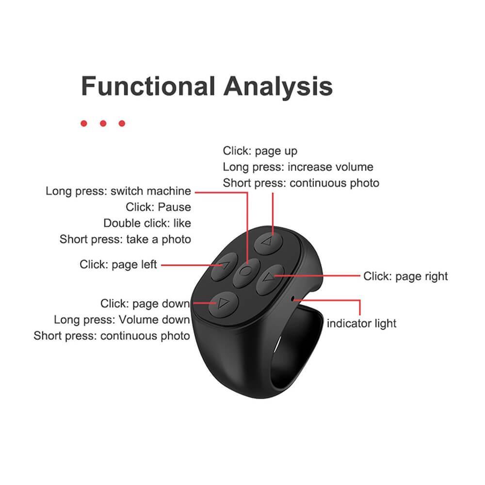 JX-05 Bluetooth 5.3 Uzaktan Kumanda Tiktok Fotoğraf Video Çekme Kumandası - Siyah