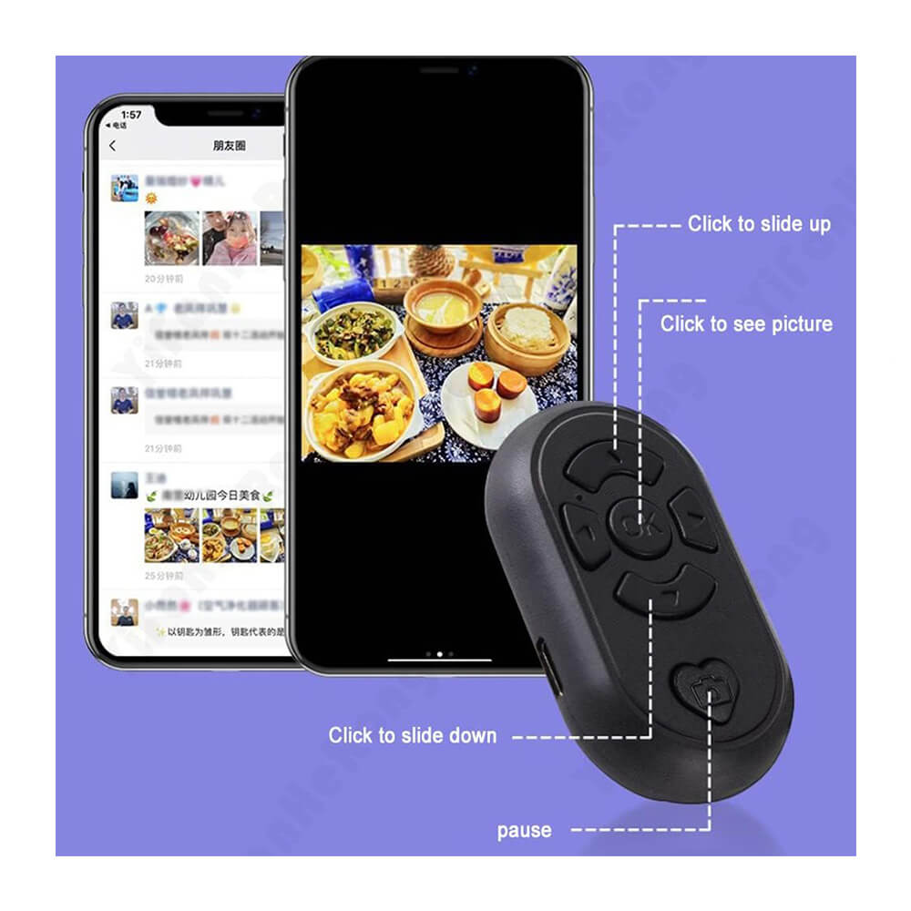 Tiktok Bluetooth Uzaktan Kumanda Düğmesi Sayfa Çevirici Video Kaydı Selfie Kumandası - Siyah