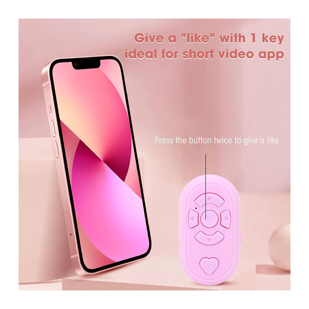 Tiktok Bluetooth Uzaktan Kumanda Düğmesi Sayfa Çevirici Video Kaydı Selfie Kumandası - Pembe