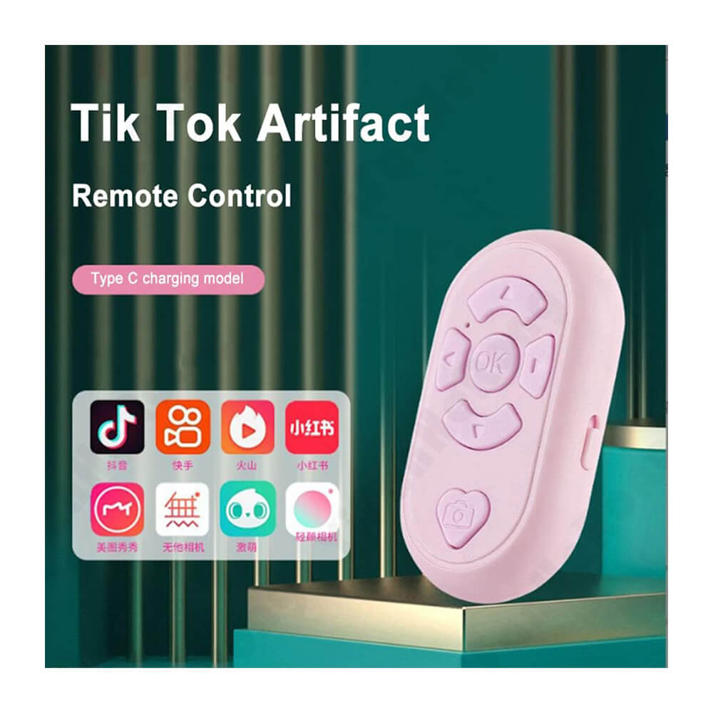 Tiktok Bluetooth Uzaktan Kumanda Düğmesi Sayfa Çevirici Video Kaydı Selfie Kumandası - Pembe