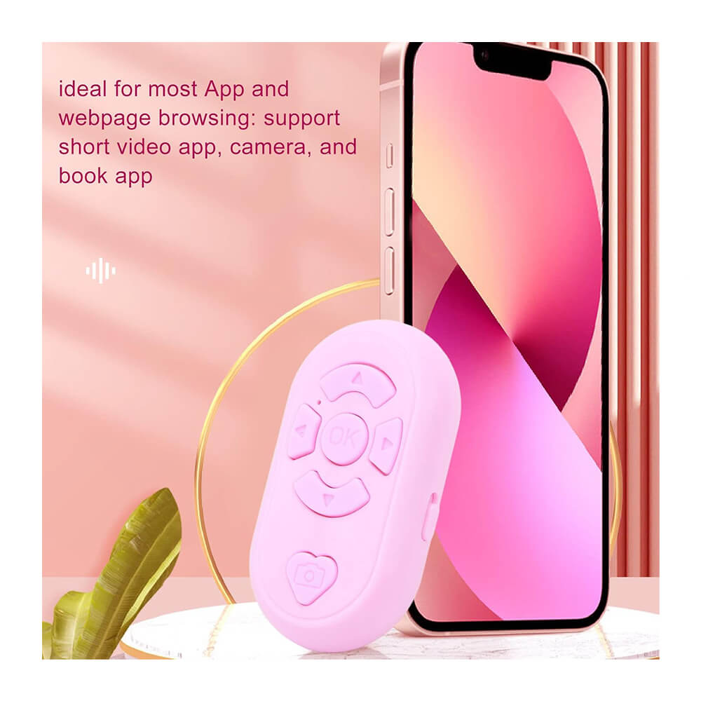 Tiktok Bluetooth Uzaktan Kumanda Düğmesi Sayfa Çevirici Video Kaydı Selfie Kumandası - Pembe