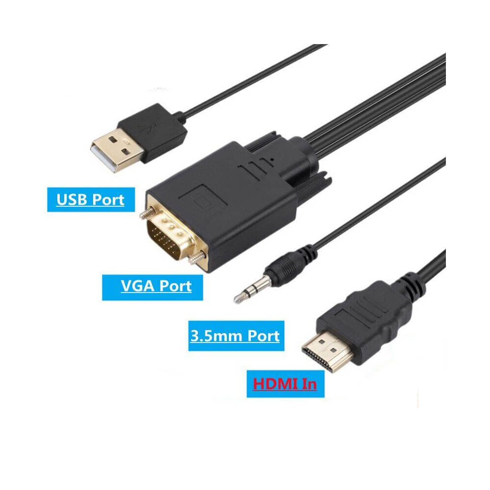 Koodmax - Hdmi to Vga Kablo 3.5mm Ses ve Usb Güç Destekli - 1080P - 2 Metre - BA15