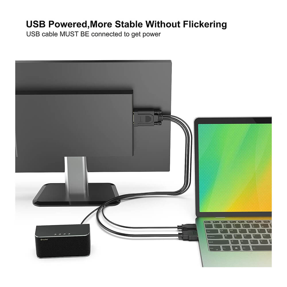 Koodmax - Hdmi to Vga Kablo 3.5mm Ses ve Usb Güç Destekli - 1080P - 2 Metre - BA15