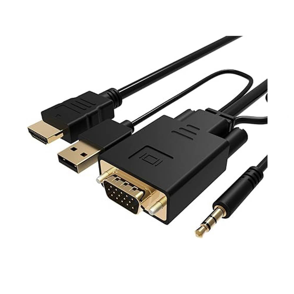 Koodmax - Vga to Hdmi Kablo Çevirici Dönüştürücü 3.5mm Ses ve Usb Güç Destekli - 1080P - 2 Metre - BA19