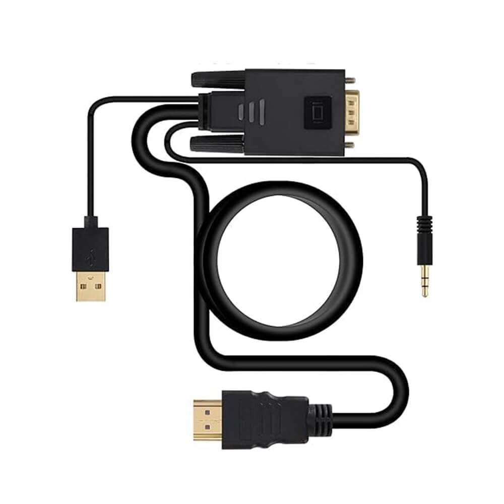 Koodmax - Vga to Hdmi Kablo Çevirici Dönüştürücü 3.5mm Ses ve Usb Güç Destekli - 1080P - 2 Metre - BA19