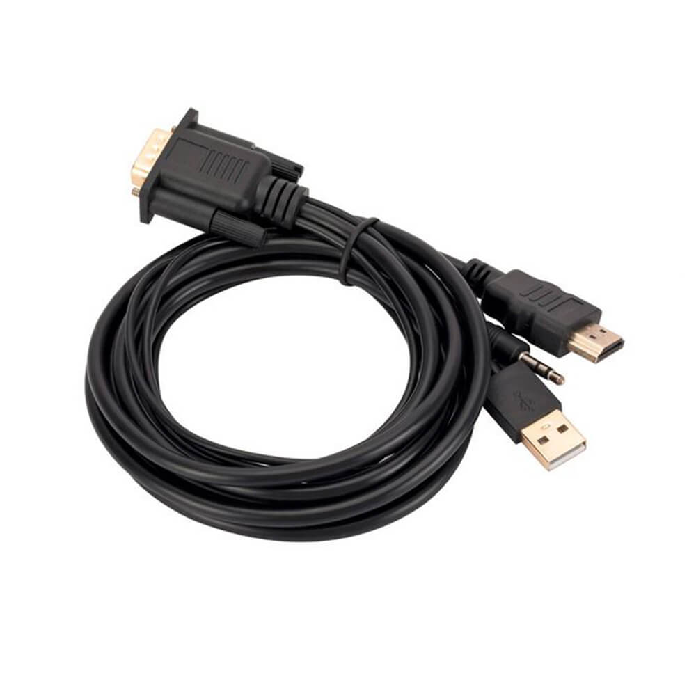 Koodmax - Vga to Hdmi Kablo Çevirici Dönüştürücü 3.5mm Ses ve Usb Güç Destekli - 1080P - 2 Metre - BA19