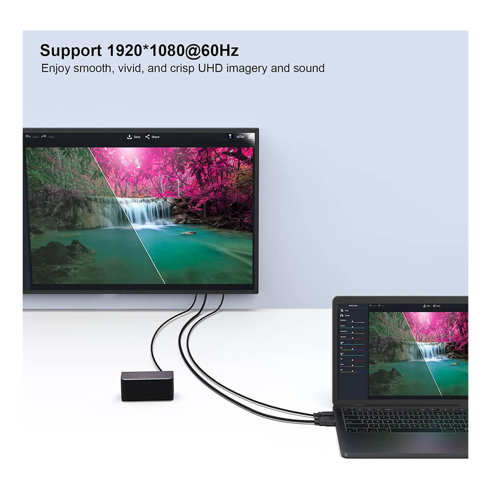 Koodmax - Hdmi to Vga Kablo 3.5mm Ses ve Usb Güç Destekli - 1080P - 5 Metre - BA17
