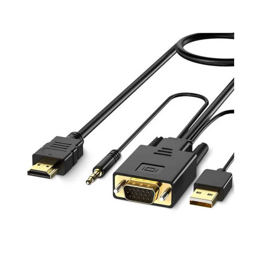 Koodmax - Vga to Hdmi Kablo Çevirici Dönüştürücü 3.5mm Ses ve Usb Güç Destekli - 1080P - 5 Metre - BA21