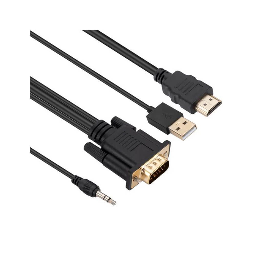 Koodmax - Vga to Hdmi Kablo Çevirici Dönüştürücü 3.5mm Ses ve Usb Güç Destekli - 1080P - 5 Metre - BA21