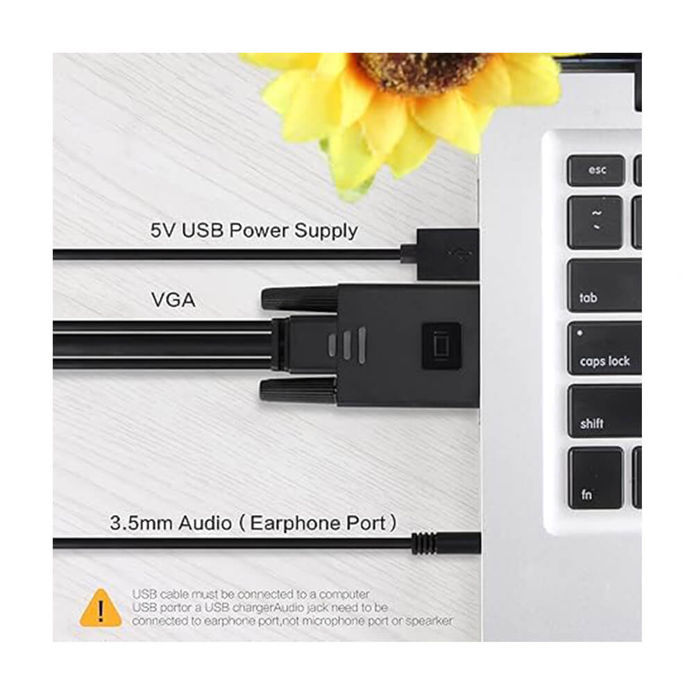 Koodmax - Vga to Hdmi Kablo Çevirici Dönüştürücü 3.5mm Ses ve Usb Güç Destekli - 1080P - 5 Metre - BA21