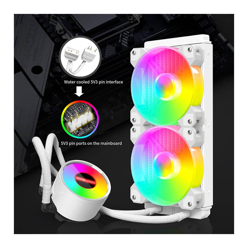 Coolmoon ARGB240 ARGB 5V Sıvı Soğutuculu Cpu İşlemci Fanı - Beyaz - LGA 1700/115X/1200/1366/2011/2066 AM4 /AM3 +/AM3/FM2 +/FM2 - KG0