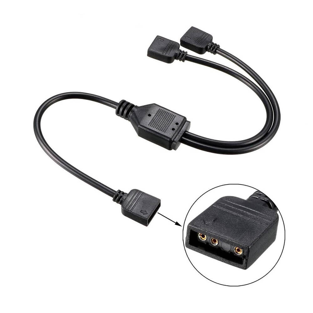 CoolMoon - 2 Port 5V 3Pin ARGB Led Splitter Çoklayıcı Kablo - 5V 3Pin Uzatma Kablosu (1 Dişi to 2 Dişi) - Siyah - RG7