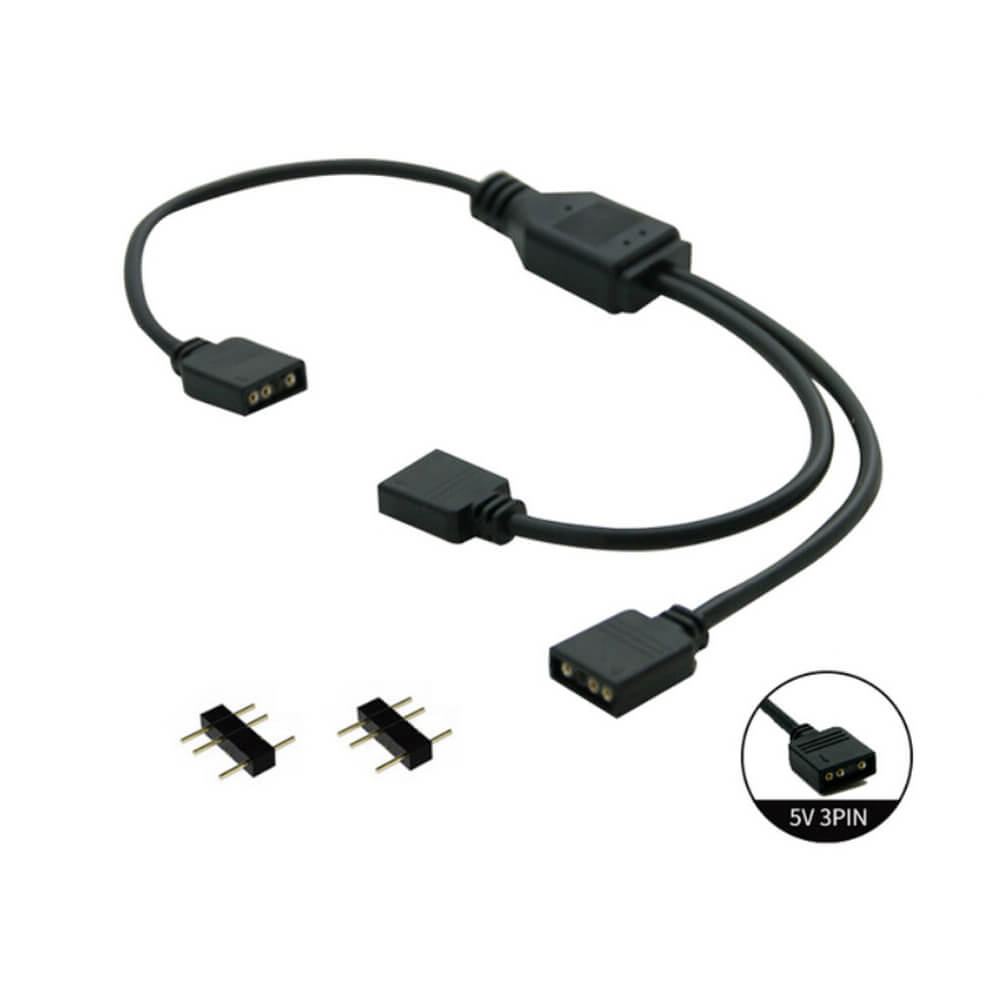 CoolMoon - 2 Port 5V 3Pin ARGB Led Splitter Çoklayıcı Kablo - 5V 3Pin Uzatma Kablosu (1 Dişi to 2 Dişi) - Siyah - RG7