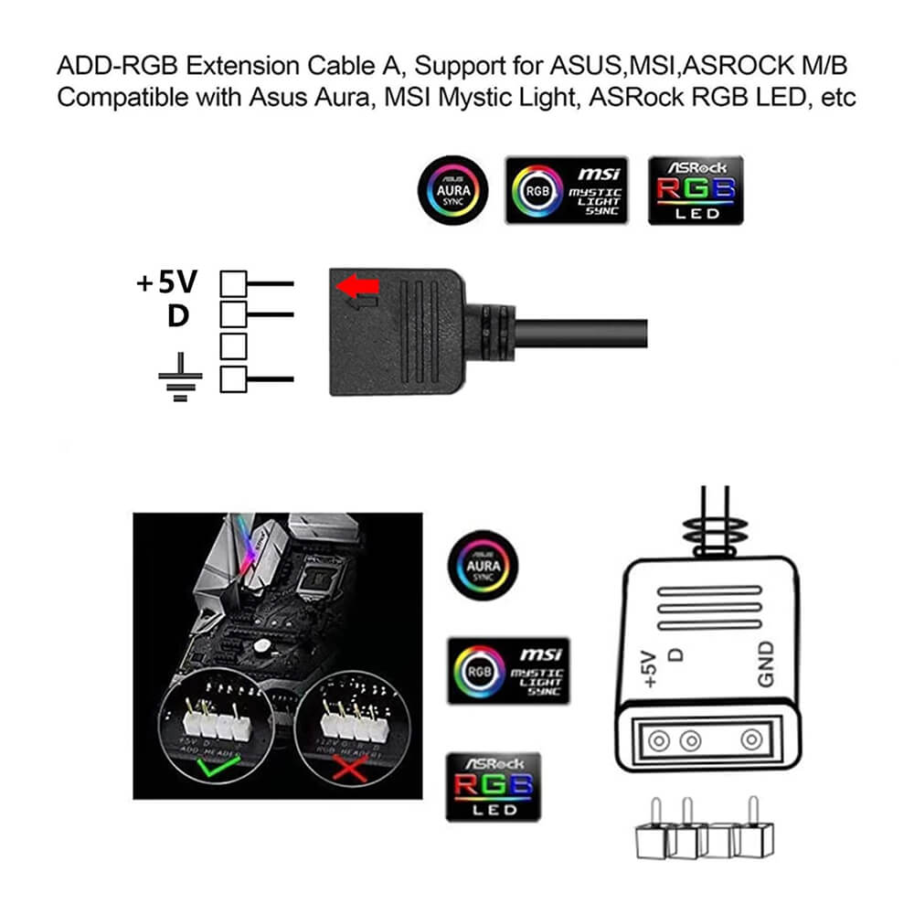 CoolMoon - 2 Port 5V 3Pin ARGB Led Splitter Çoklayıcı Kablo - 5V 3Pin Uzatma Kablosu (1 Dişi to 2 Dişi) - Siyah - RG7