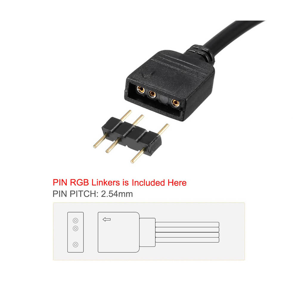CoolMoon - 2 Port 5V 3Pin ARGB Led Splitter Çoklayıcı Kablo - 5V 3Pin Uzatma Kablosu (1 Dişi to 2 Dişi) - Siyah - RG7