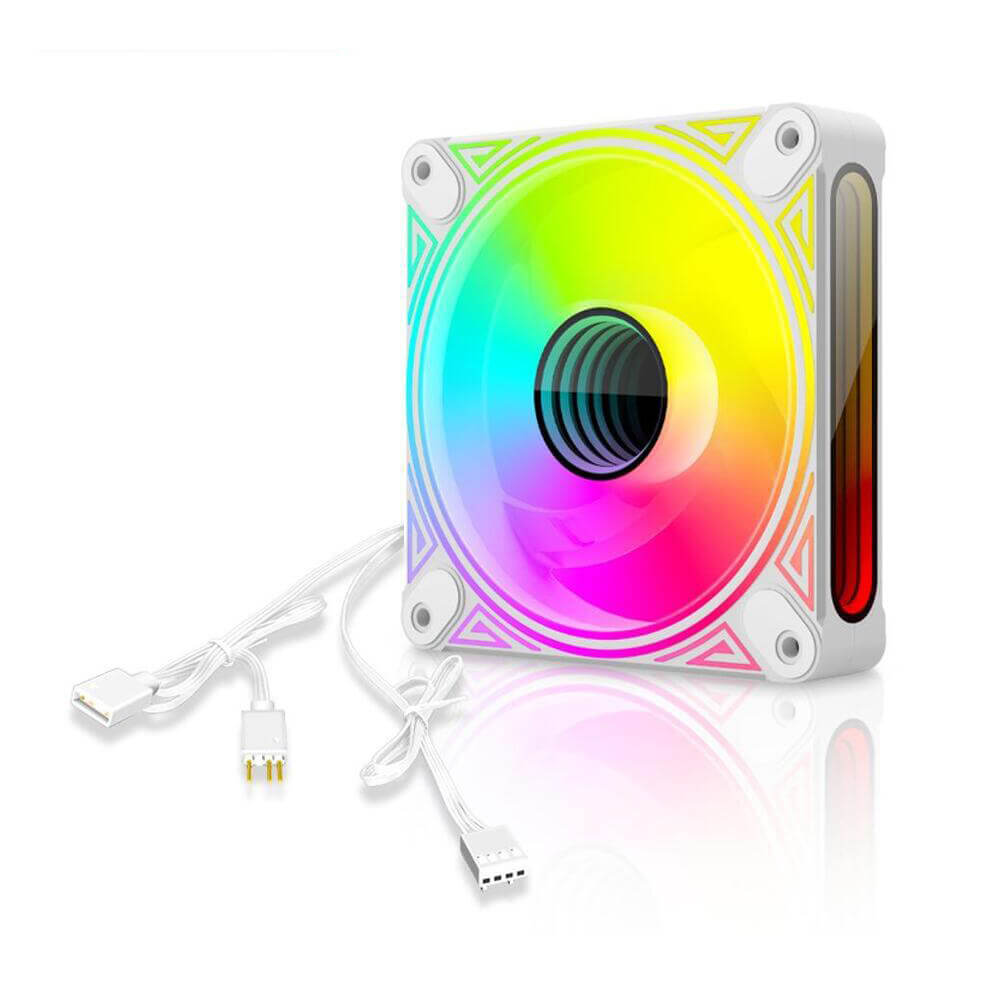 CoolMoon - DM1 12cm Kasa Fanı 5V 3Pin ARGB Aura Sync 12V 4Pin Pwm Soğutucu Fan - 120mm - Beyaz - KG14