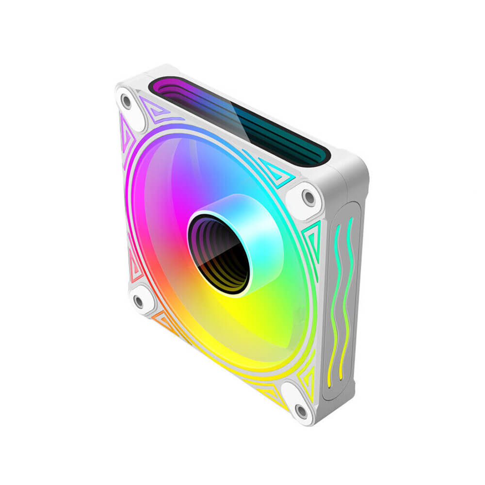 CoolMoon - DM1 12cm Kasa Fanı 5V 3Pin ARGB Aura Sync 12V 4Pin Pwm Soğutucu Fan - 120mm - Beyaz - KG14