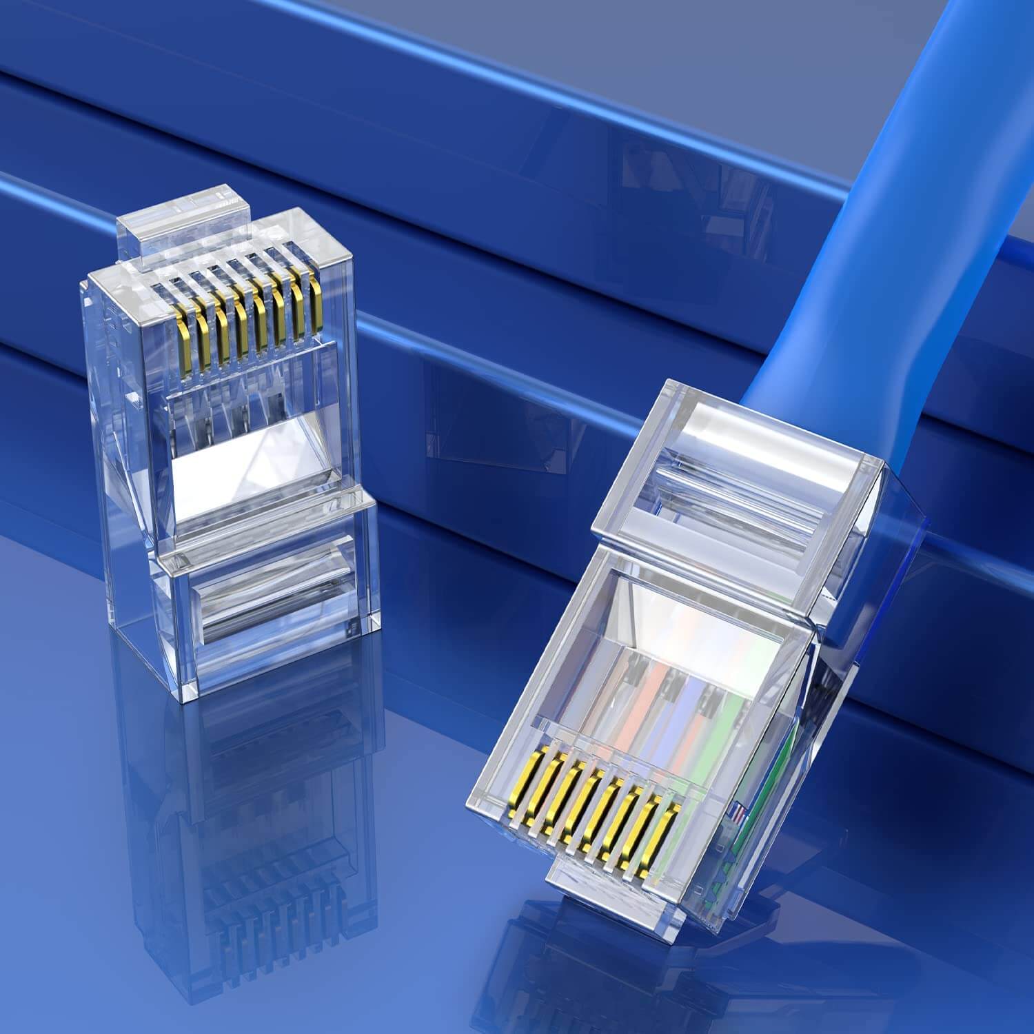 Koodmax - 3U Gold Plated CAT5e RJ45 Konnektörü 8P8C Ethernet Kablo Ucu Konnektör Uç