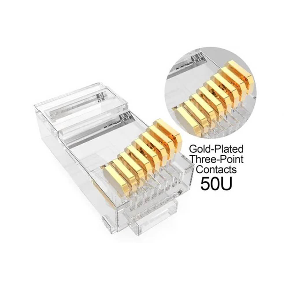 Koodmax - 50U" Gold Plated CAT5E RJ45 Konnektör - 8P8C Ethernet Kablo Ucu Konnektörü Jack - BL9