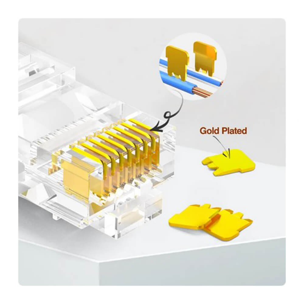 Koodmax - 50U" Gold Plated CAT5E RJ45 Konnektör - 8P8C Ethernet Kablo Ucu Konnektörü Jack - BL9