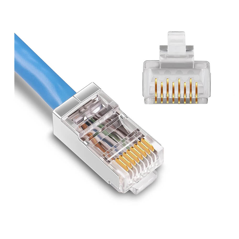 Koodmax - 3U" Gold Plated STP CAT5E RJ45 Metal Konnektör - 8P8C Ethernet Kablo Ucu Konnektörü Jack - BL10