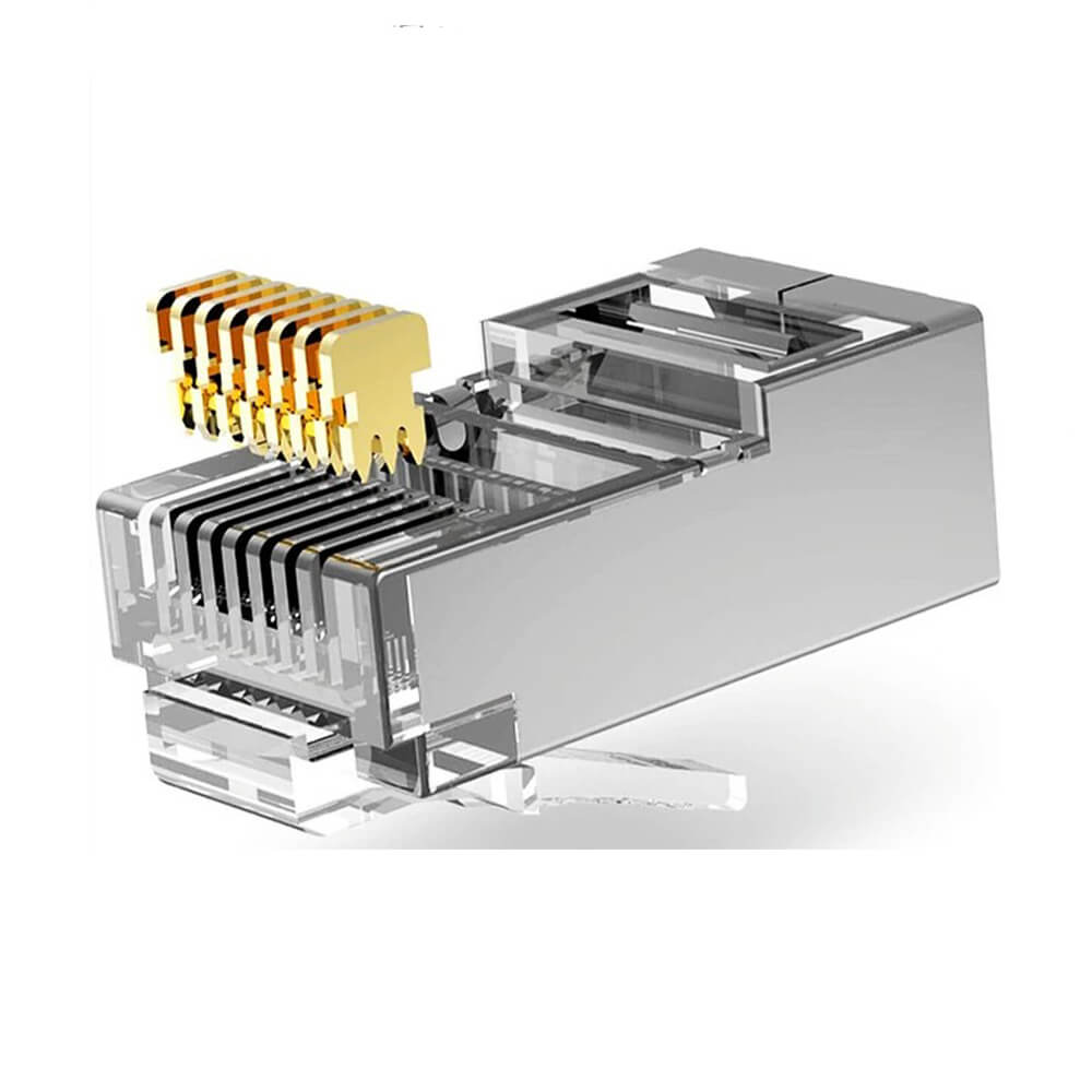 Koodmax - 3U" Gold Plated STP CAT5E RJ45 Metal Konnektör - 8P8C Ethernet Kablo Ucu Konnektörü Jack - BL10